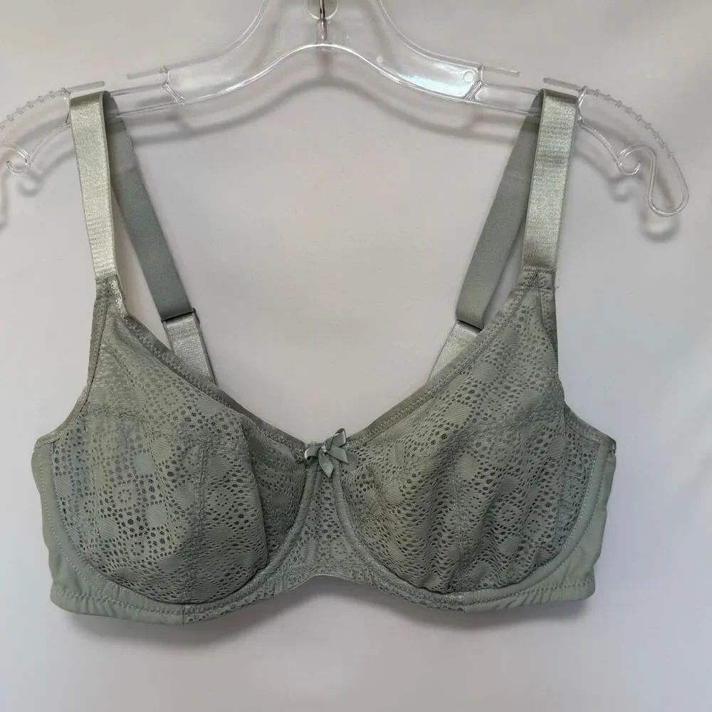 Glamorise Lace Comfort WonderWire Underwire Bra 9855 Jade size 36D 9855